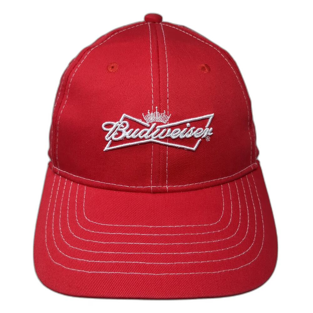 Budweiser Baseball Cap Red One Size Strapback Logo Contrast Stitching Hat